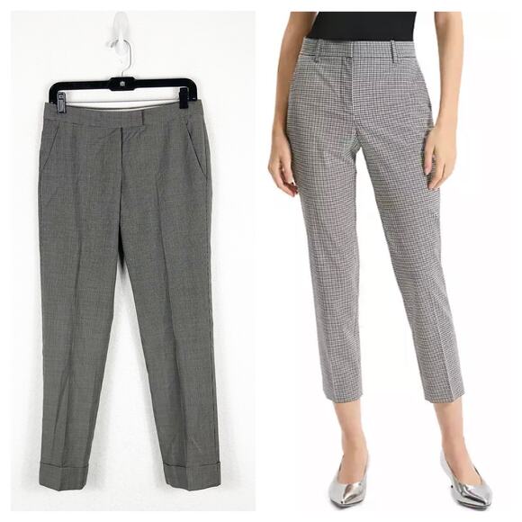 Theory Micro Houndstooth Plaid Wool Trouser Pant Size 2 Straight Quiet Luxury - Picture 1 of 12